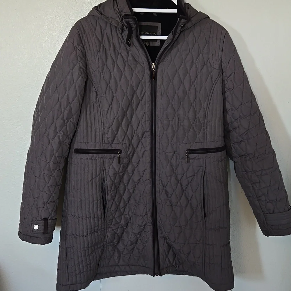 Weatherproof | Gray Quilted Hooded Coat Size Large - Picture 2 of 13